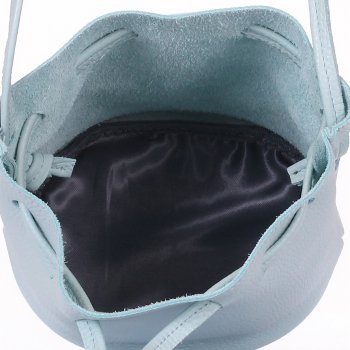Голубая кожаная сумочка на завязках Bucket